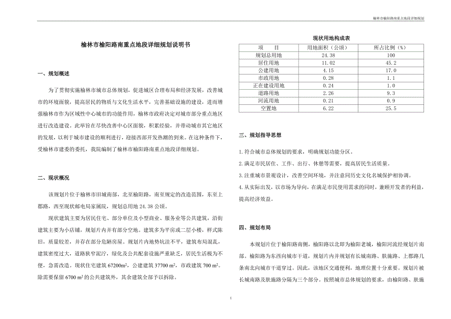 榆林市榆阳路南重点地段详细规划说明书汇编_第1页