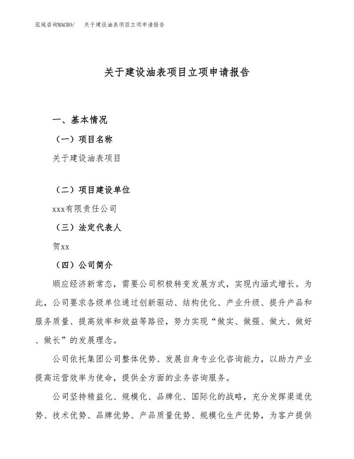 关于建设油表项目立项申请报告（40亩）.docx