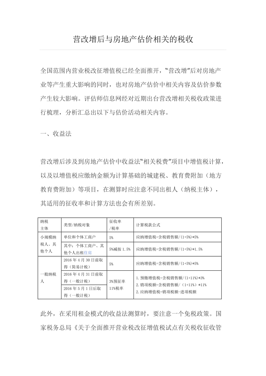 营改增后与房地产估价相关的税收好汇编_第1页