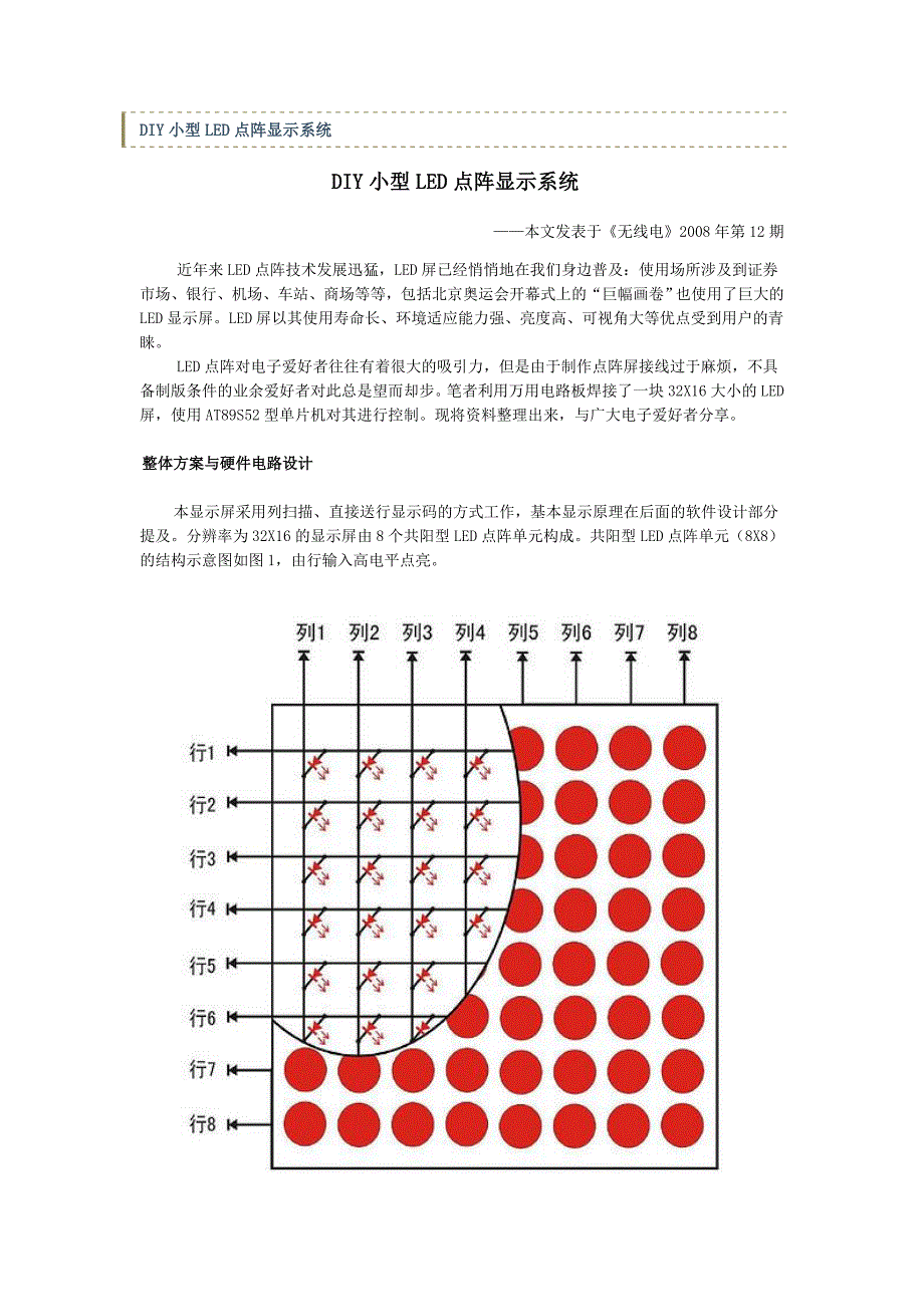 diy小型led点阵显示系统led显示屏_第1页