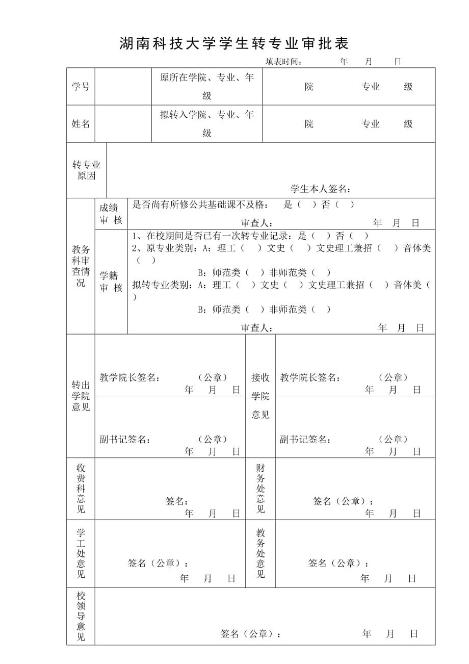 湖南科技大学学生转专业审批表_第1页