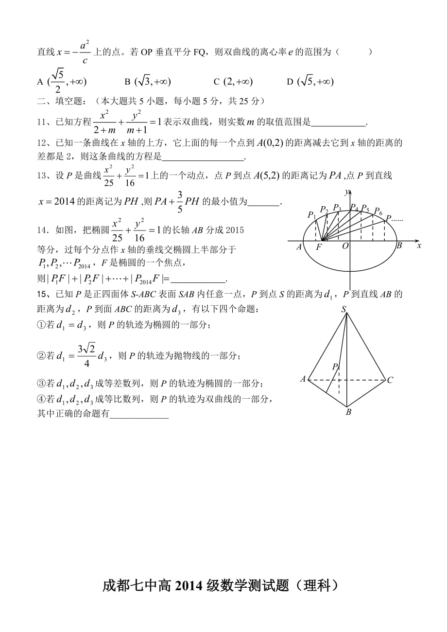 成都七中高2014级数学测试题圆锥曲线理科_第2页