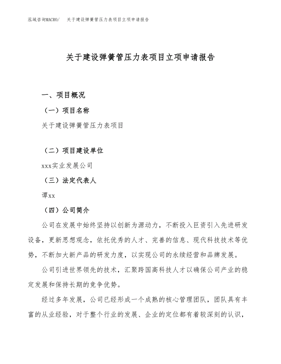 关于建设弹簧管压力表项目立项申请报告（41亩）.docx_第1页