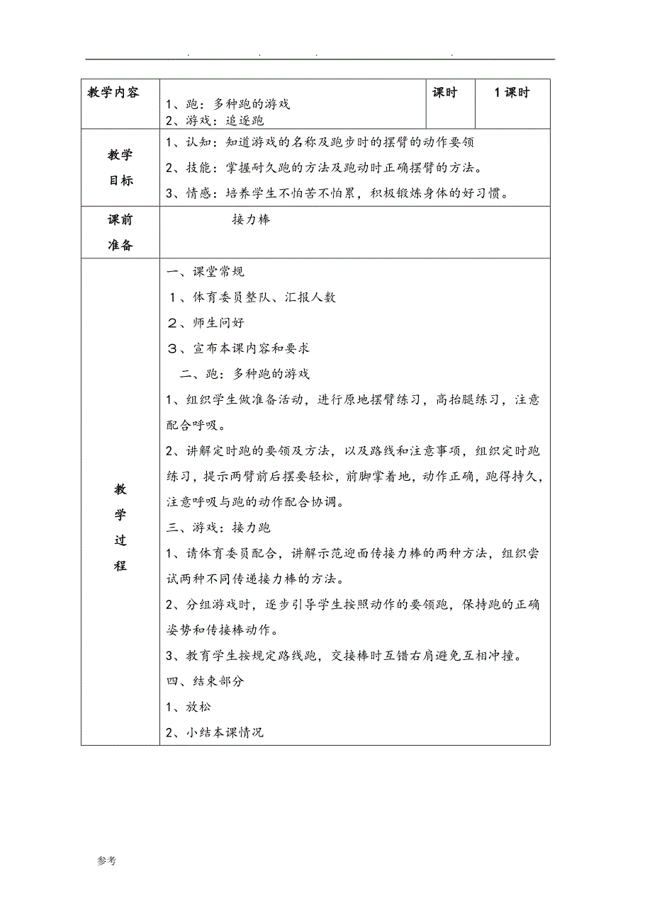 小学体活课教（学）案(表格式)_第4页