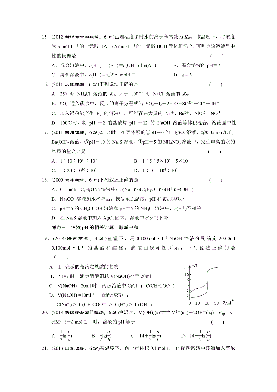 历年高考《溶液中的离子反应》试题含图像题_第4页