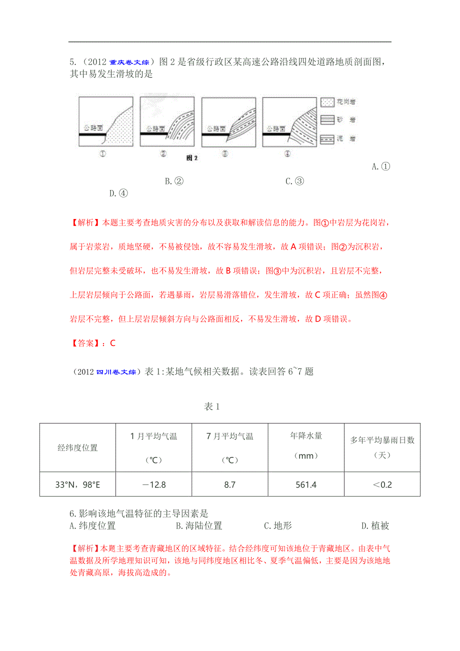 自然灾害与防治(高考真题含答案44道2012—2014年)_第4页