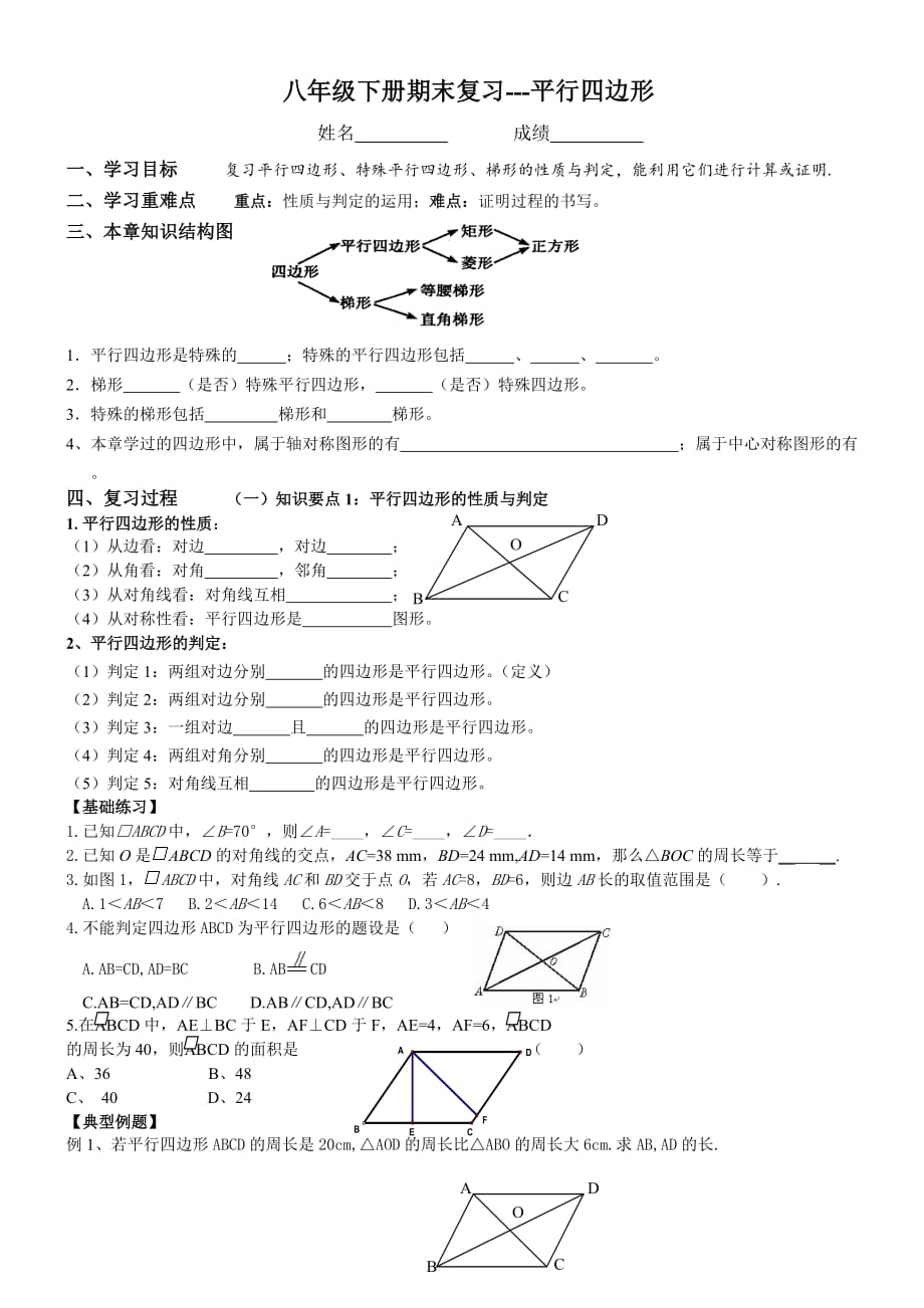 八年级下行四边形期末很全面题型很典型_第1页