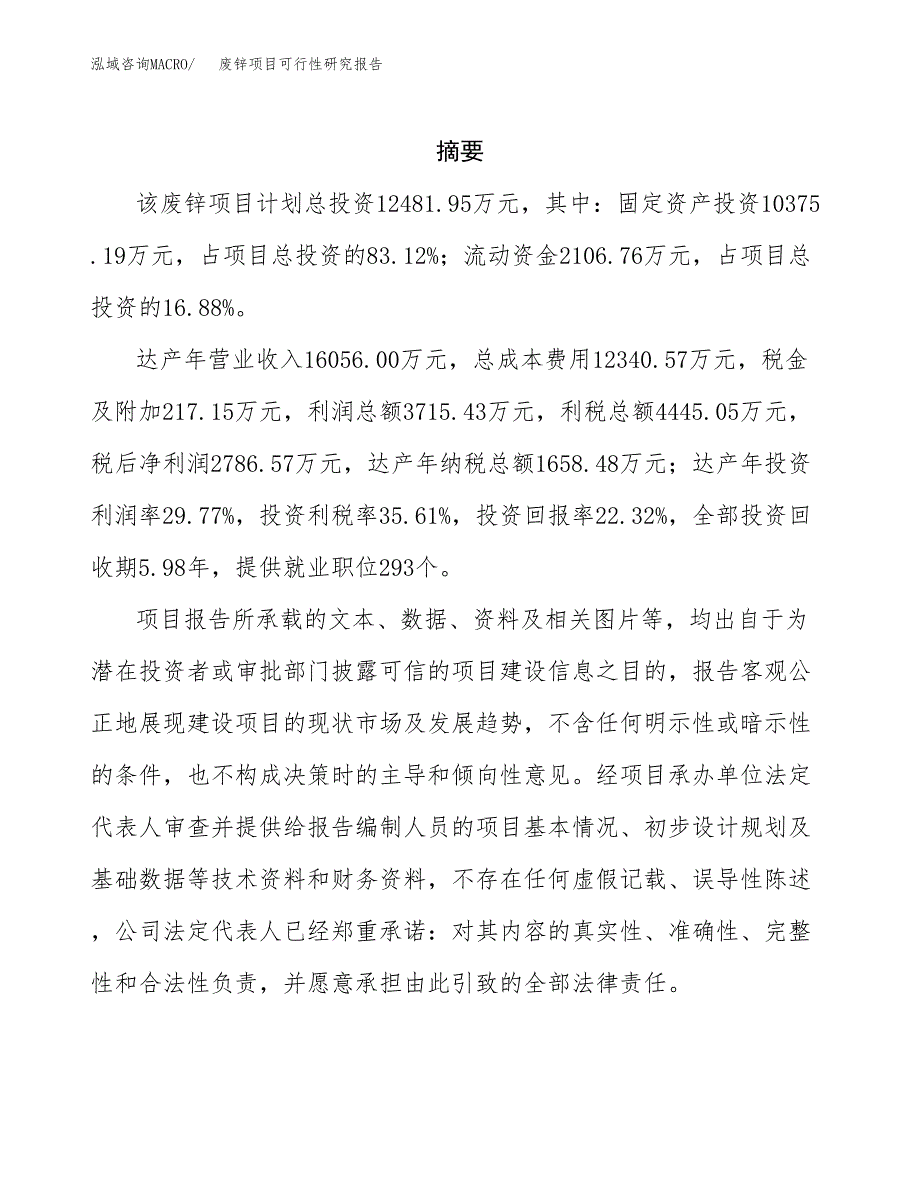 废锌项目可行性研究报告参考大纲目录及重点难点分析_第2页