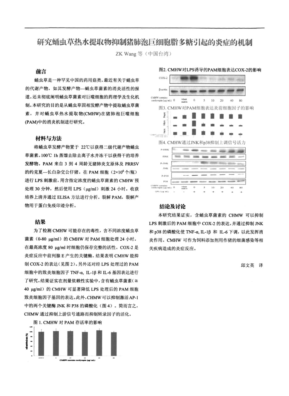 研究蛹虫草热水提取物抑制猪肺泡巨细胞脂多糖引起的炎症的机制_第1页