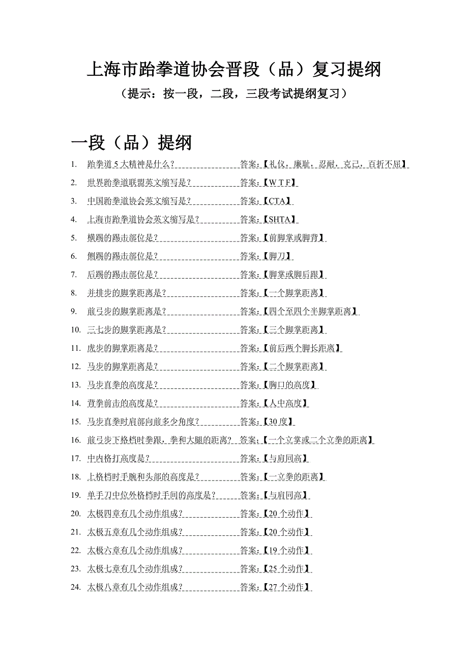 上海市跆拳道协会考段品复习题10页_第1页