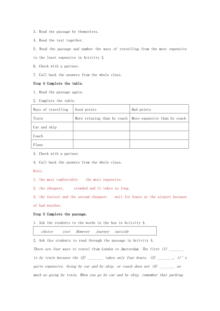 八年级英语上册 Module 4 Planes, Ships and trains Unit 2 What is the best way to travel教案_第2页