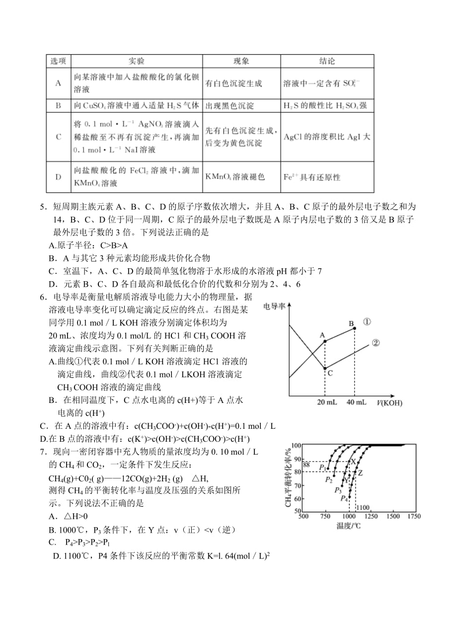 四川省眉山市2016届高三第一次诊断考试理综化学试题带答案_第2页