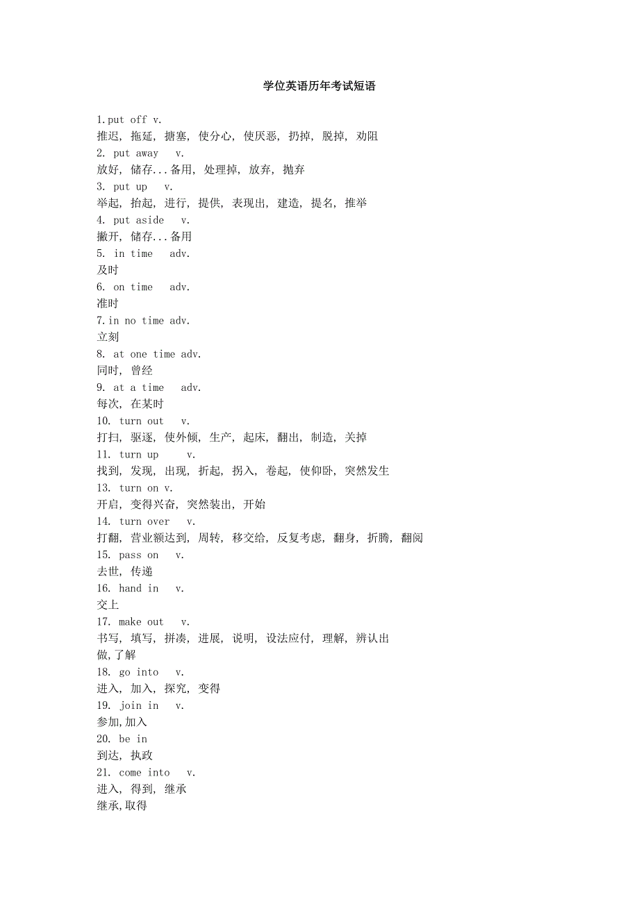 学位英语历年考试短语_第1页