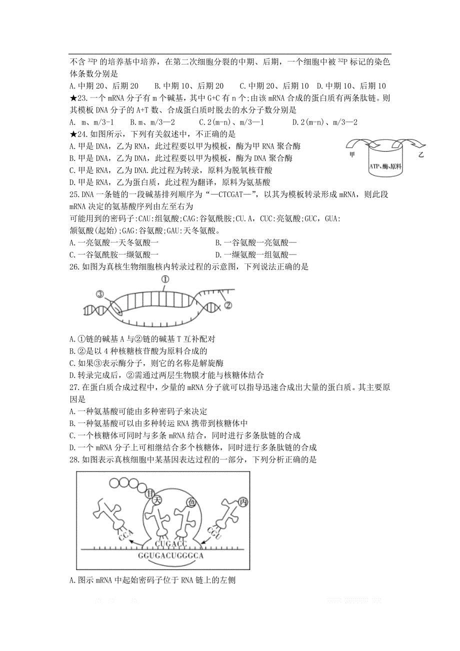 湖南省2018_2019学年高一生物下学期期末考试试题2_第5页