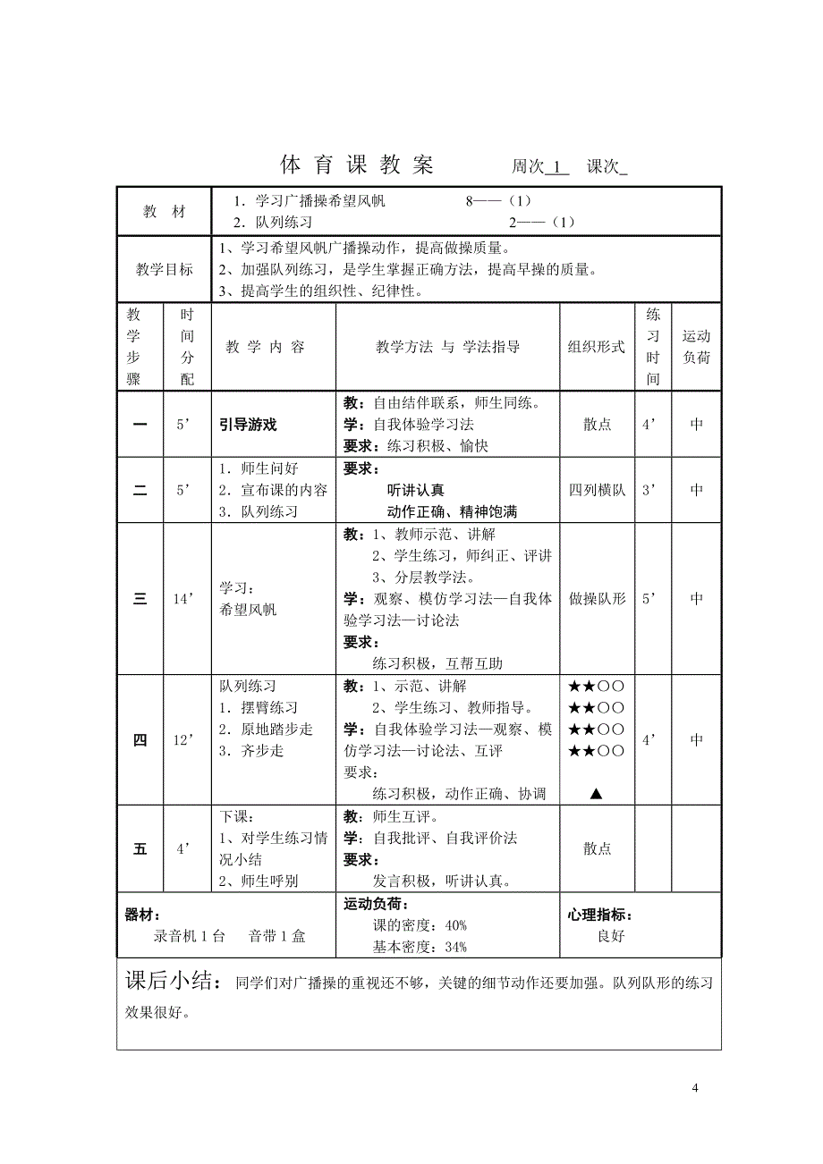 小学五年级体育教案表格_第4页