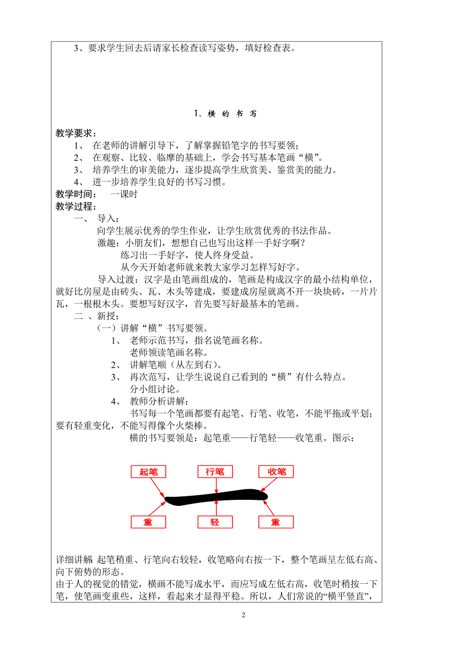 小学二年级书法写字课教案范文_第2页