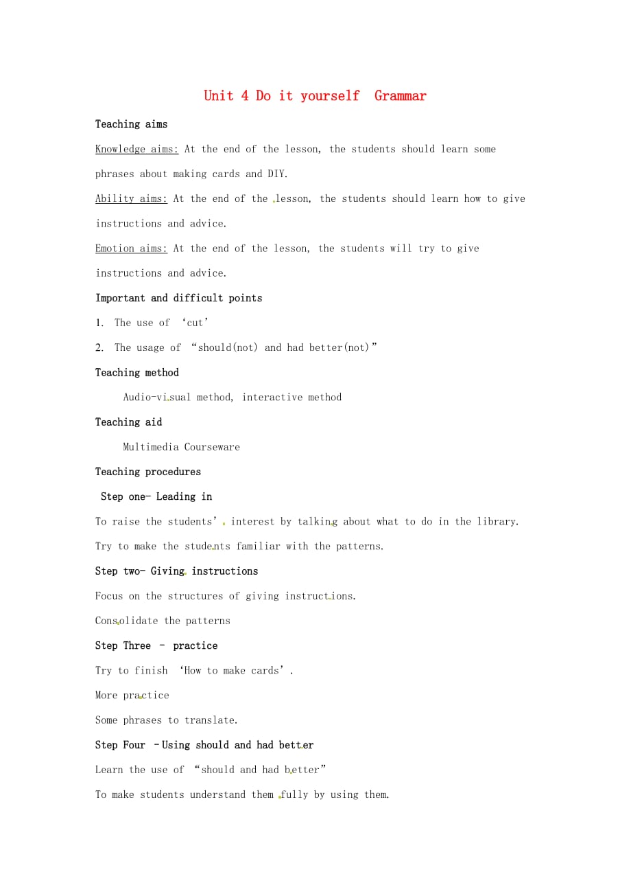 八年级英语上册 Unit 4 Do it yourself Grammar教案3_第1页