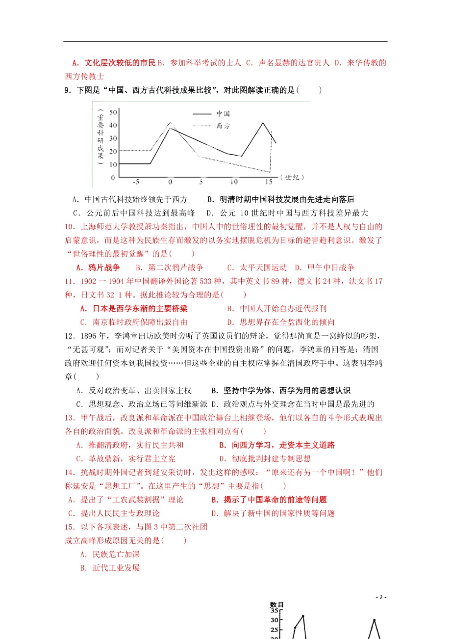 福建省泉州市泉港一中高二历史上学期期末考试试卷_第2页