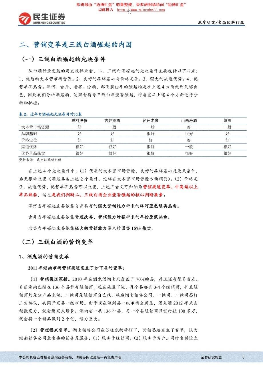 民生证券-食品饮料行业深度报告：三线白酒强势崛起,三年三倍市值空间_第5页