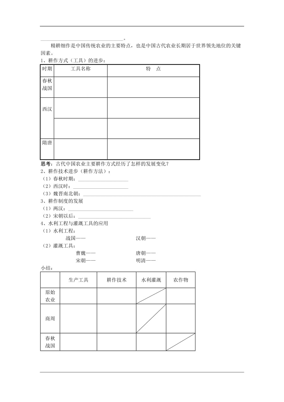 湖南省长沙市人教版高一历史必修二导学案：第1课 发达的古代农业_第2页