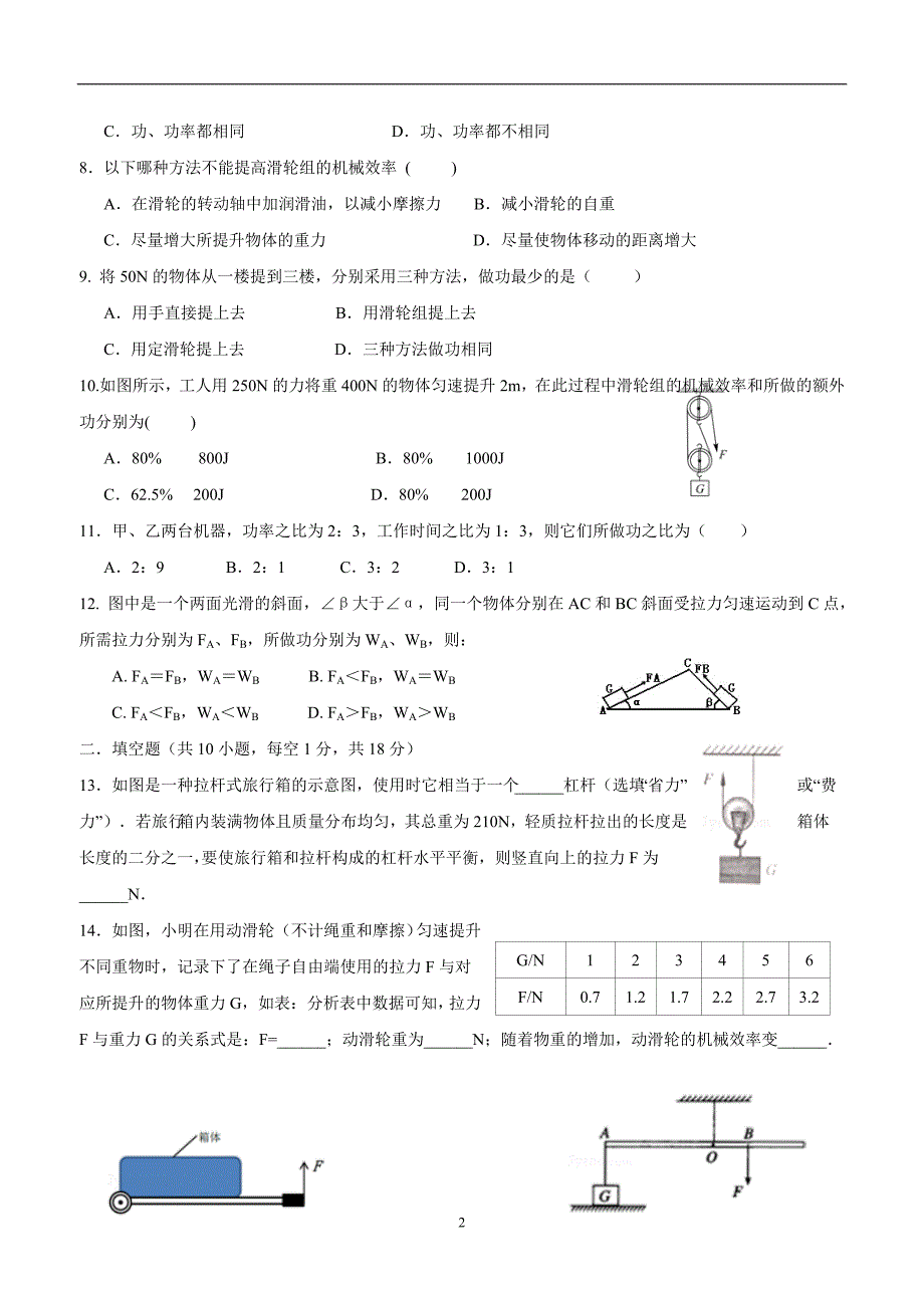 new_江苏省灌南县六塘中学苏科版九年级物理上册 第十一章 简单机械和功 单元测试（附答案）$838997.doc_第2页