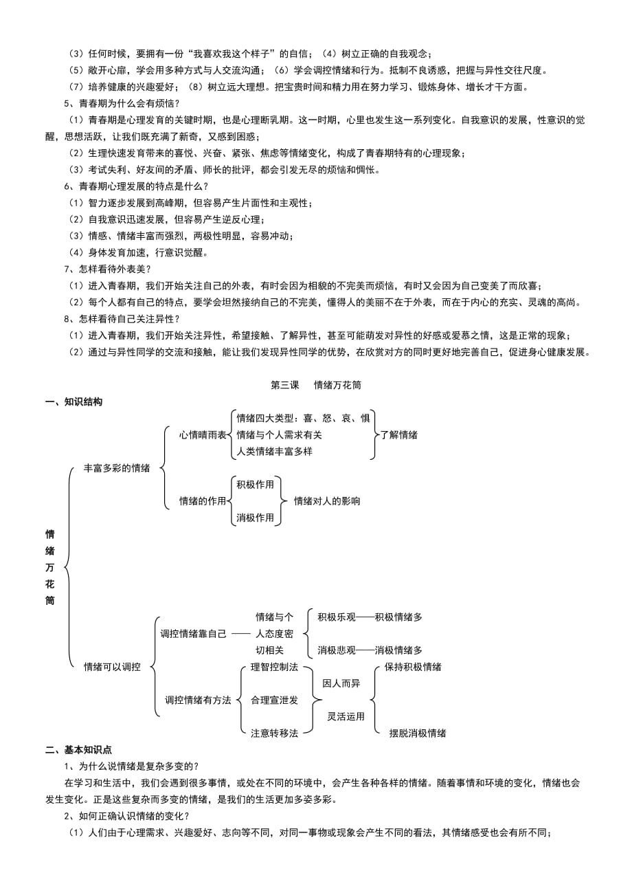 陕教版道德与法治七年级上册复习提纲_第3页