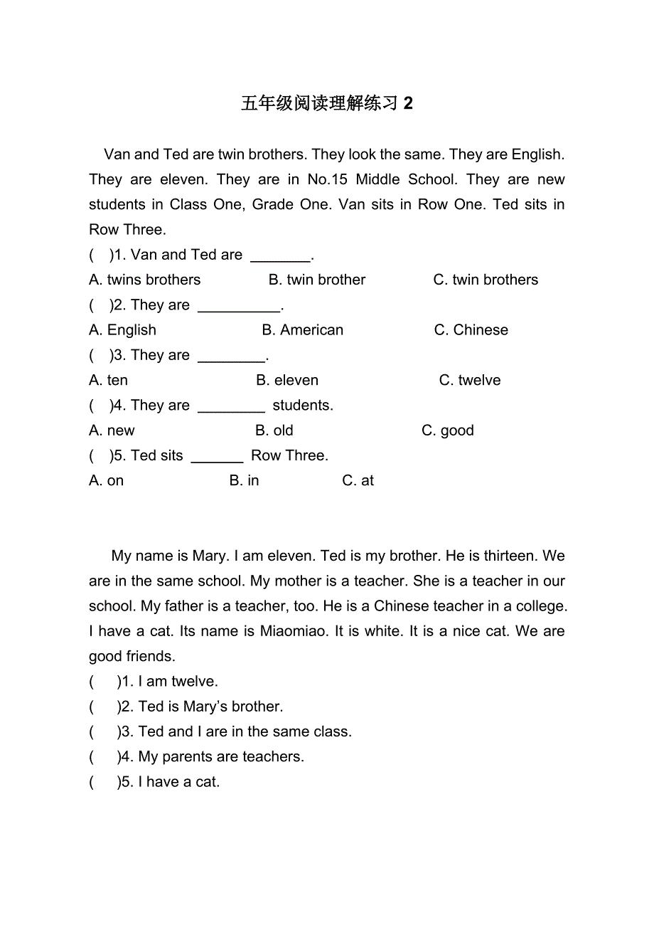 小学五年级英语阅读理解24篇[1]精编_第2页
