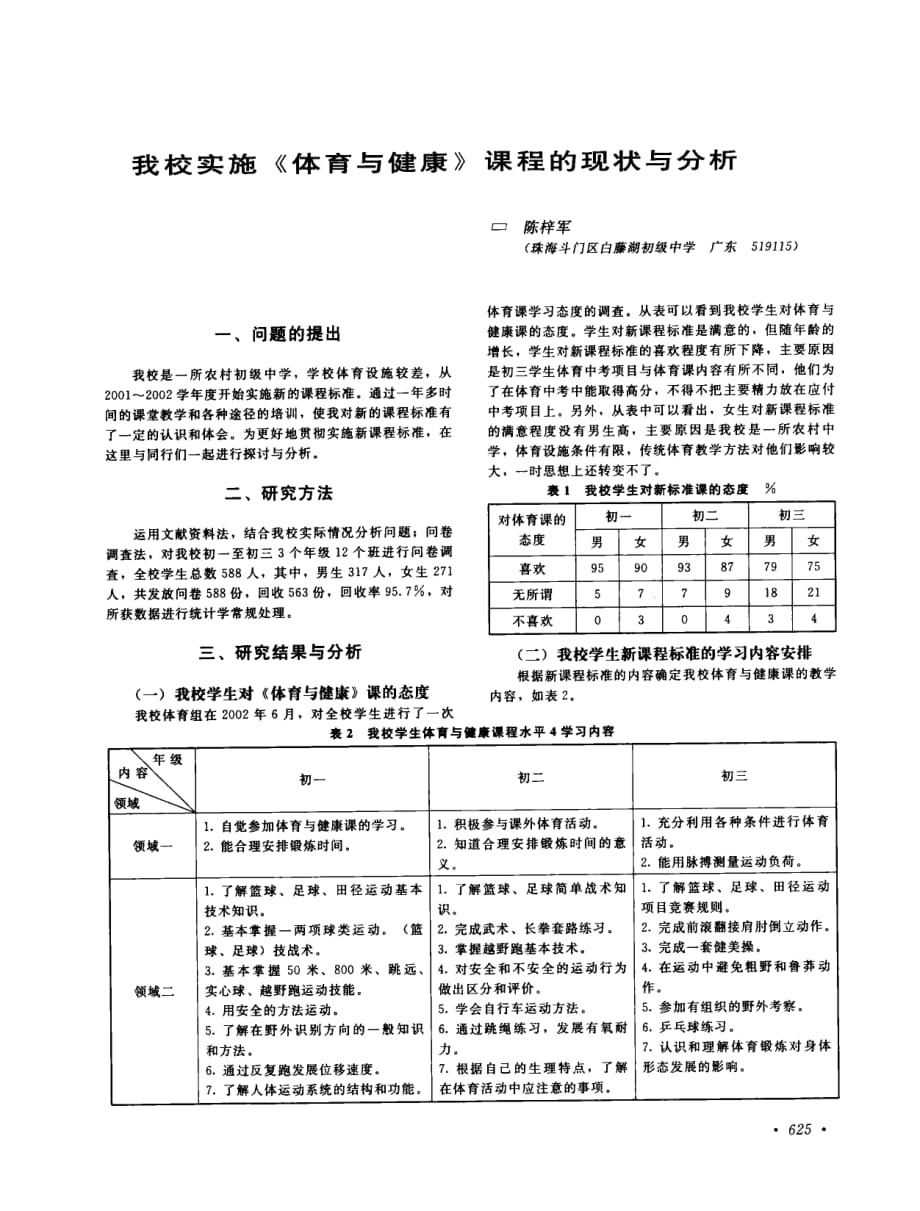 我校实施《体育与健康》课程的现状与分析_第1页