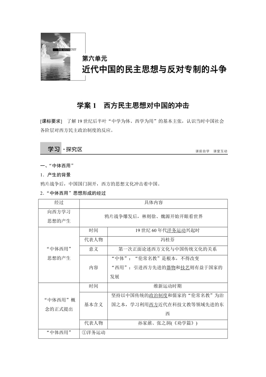 高二历史人教版选修2学案：第六单元 1 西方民主思想对中国的冲击 Word版含解析(1)_第1页