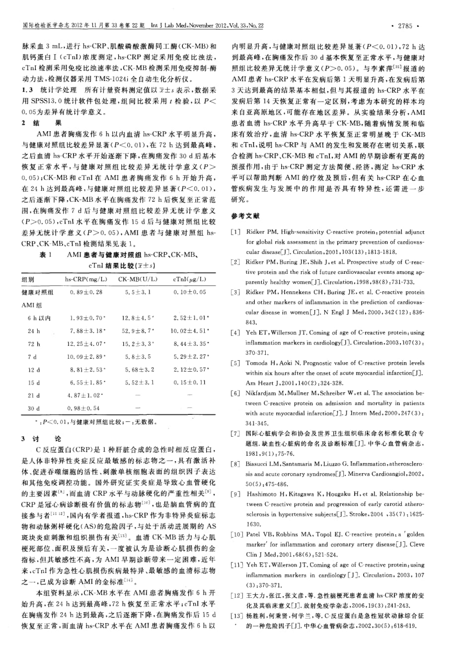 急性心肌梗死患者血清超敏C反应蛋白测定的意义_第2页