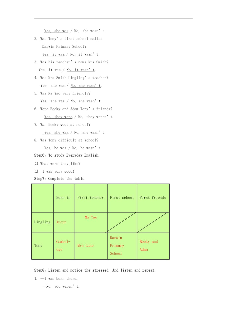 七年级英语下册 Module 7 My past life Unit 1 I was born in a small village.精品教案_第3页