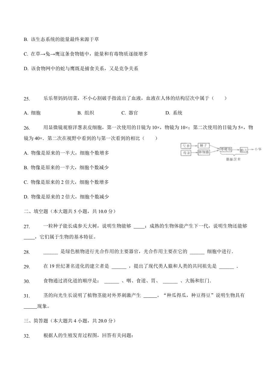 重庆市彭水苗族土家族自治县鹿角镇中学2018届九年级下学期生物中考模拟试题二$875684.doc_第5页