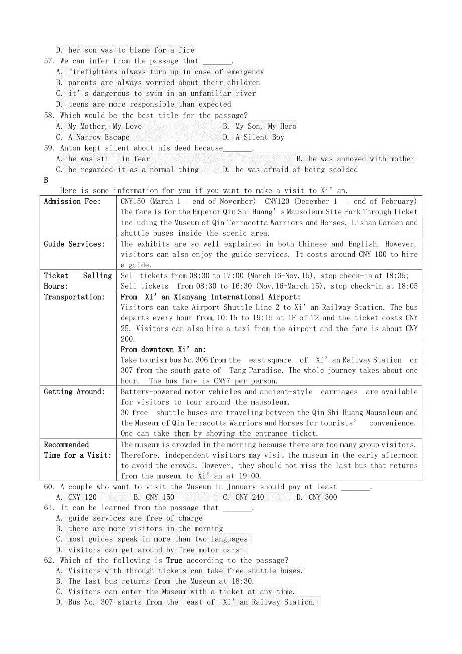 福建省龙岩市高三英语教学质量检查试题_第5页