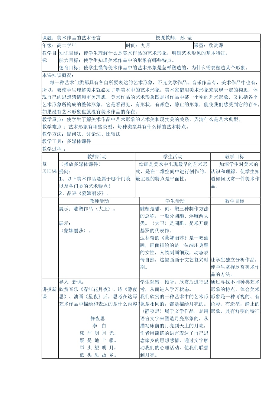 高中美术2课美术作品的艺术语言的教案_第1页