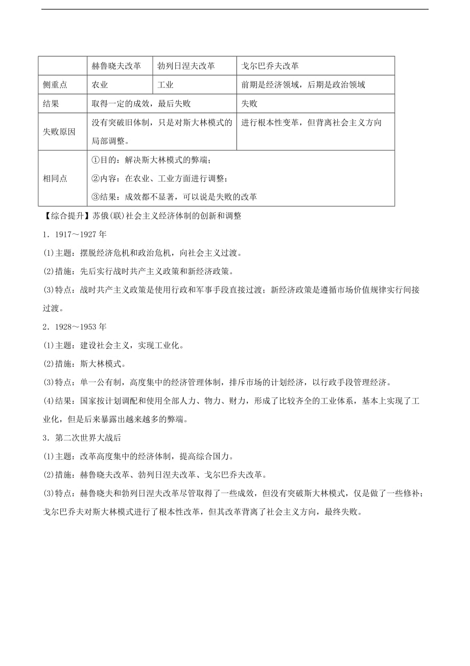 必修二全册学案：第七单元　苏联的社会主义建设 三、苏联社会主义改革与挫折 Word版含解析_第3页