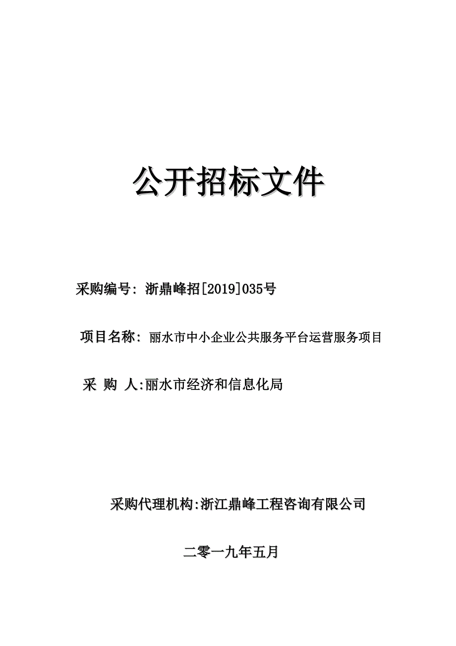 丽水市中小企业公共服务平台运营服务项目招标文件_第1页