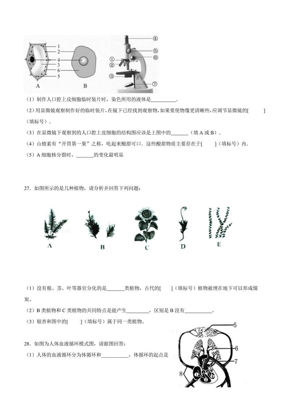 湖南省长沙市实验中学17—18学年下学期八年级期中考试生物试题（附答案）$847732.doc_第5页