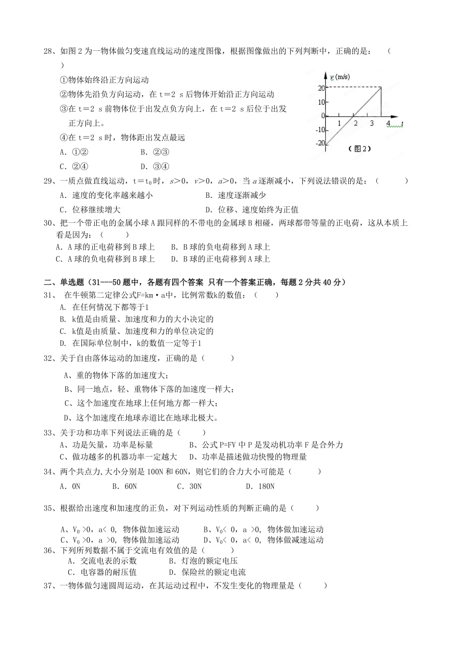 高二物理上学期学业水平测试试题_第4页