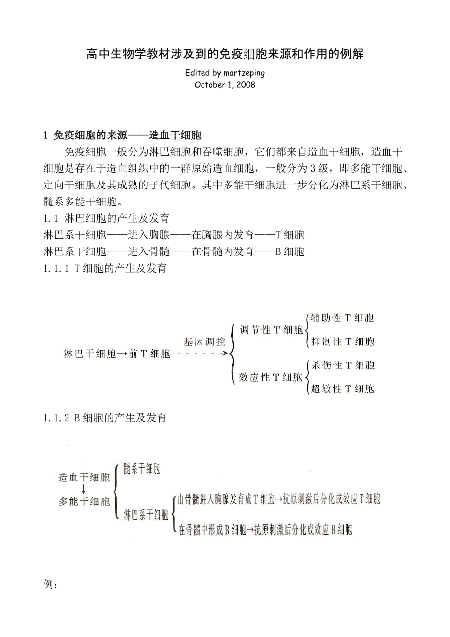 高中生物学教材涉及到的免疫细胞来源与作用的例解_第1页