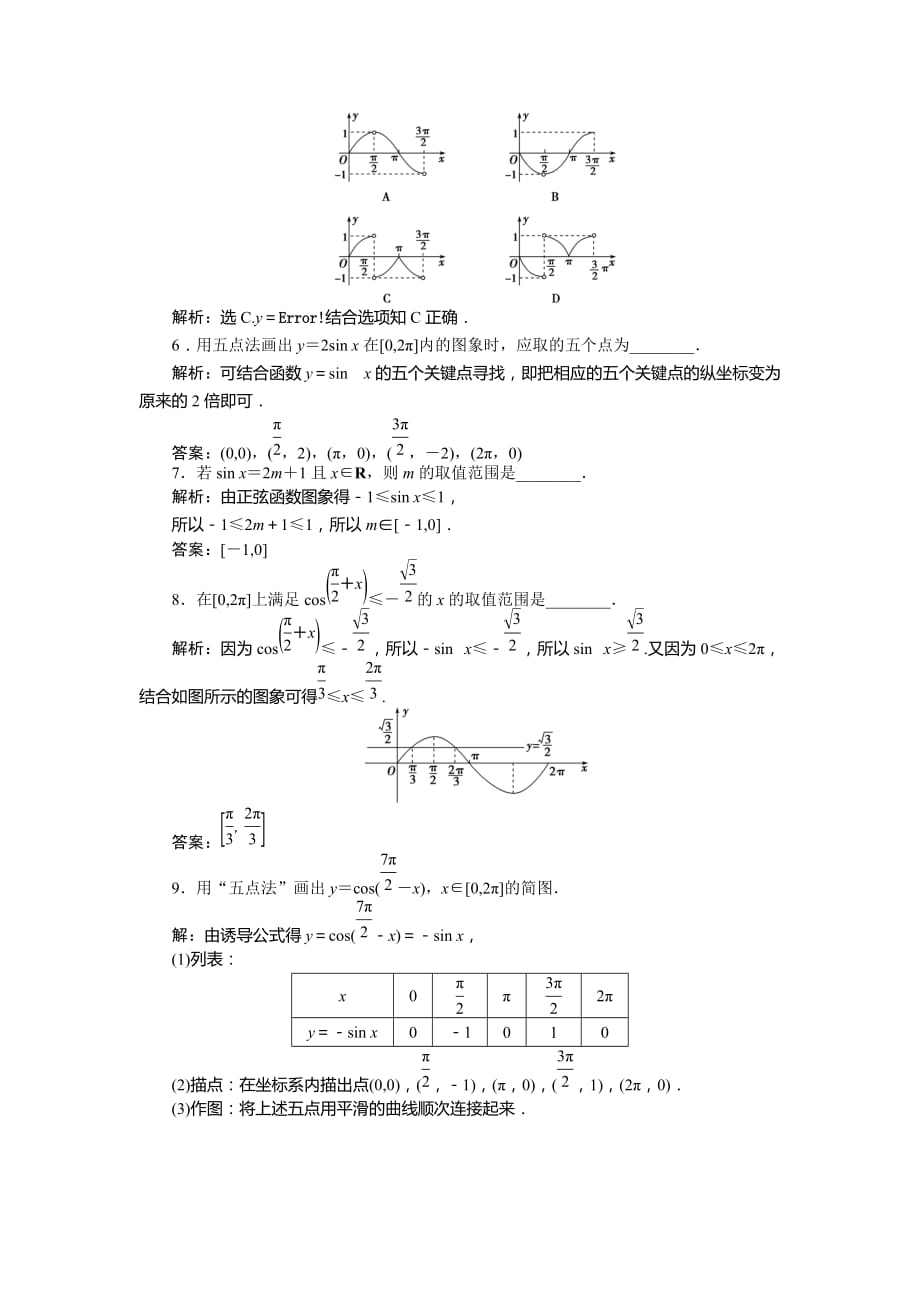 数学人教a版必修41.4.1正弦函数、余弦函数的图象作业含解析_第2页