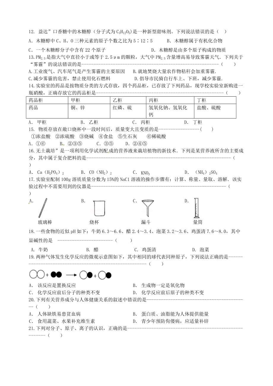 湖南省邵阳县石齐九年级化学上学期期末考试试题新人教版_第2页