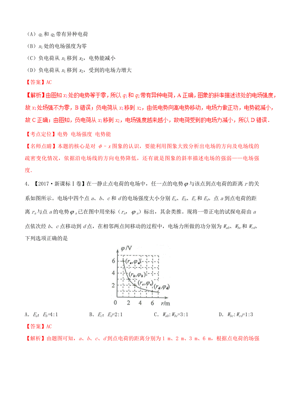 2017年高考物理真题与模拟分项解析：专题04电场_第3页