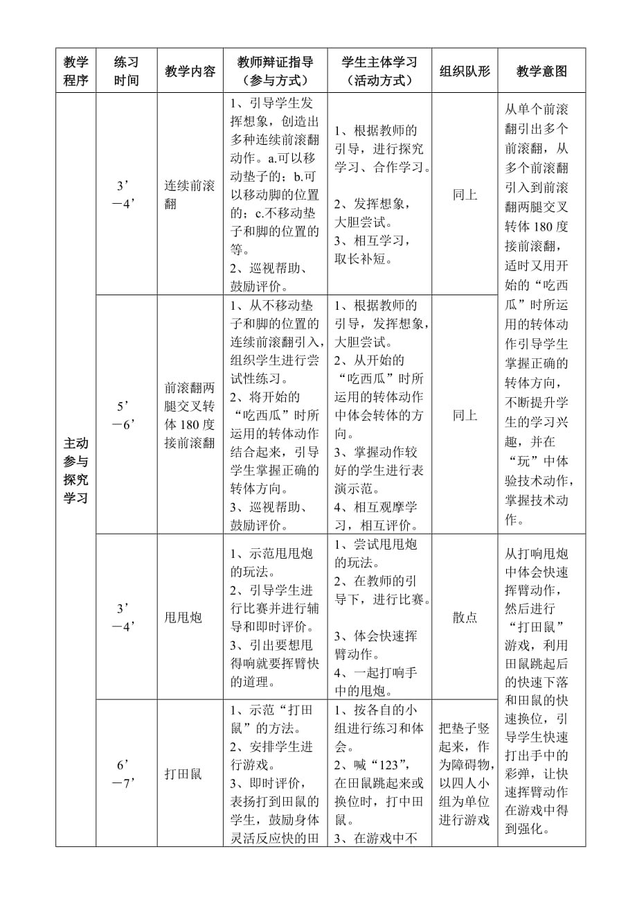 小学四年级体育课教案前滚翻两腿交叉转体180度接前滚翻_第3页