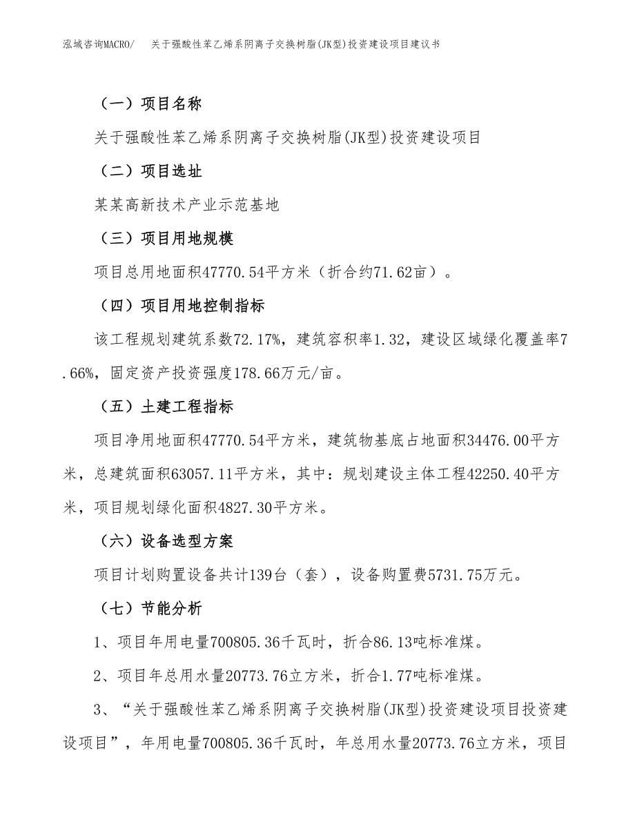 关于强酸性苯乙烯系阴离子交换树脂(JK型)投资建设项目建议书范文（总投资17000万元）.docx_第5页