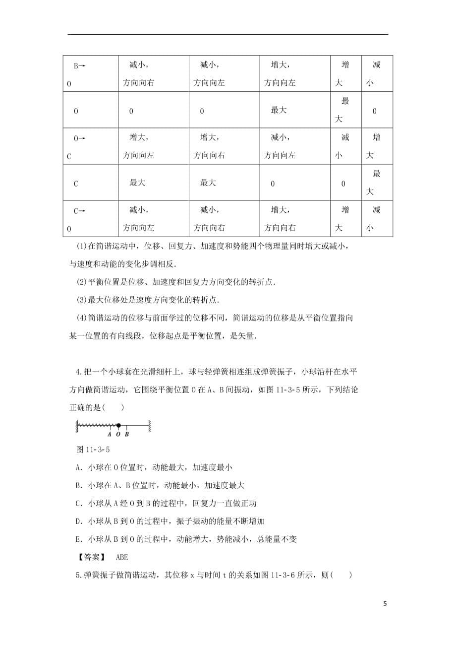 2017-2018学年高中物理 第十一章 机械振动 第3节 简谐运动的回复力和能量学案 新人教版选修3-4_第5页