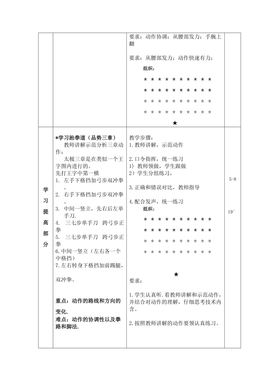 小学四年级跆拳道品势三章体育课教案_第3页