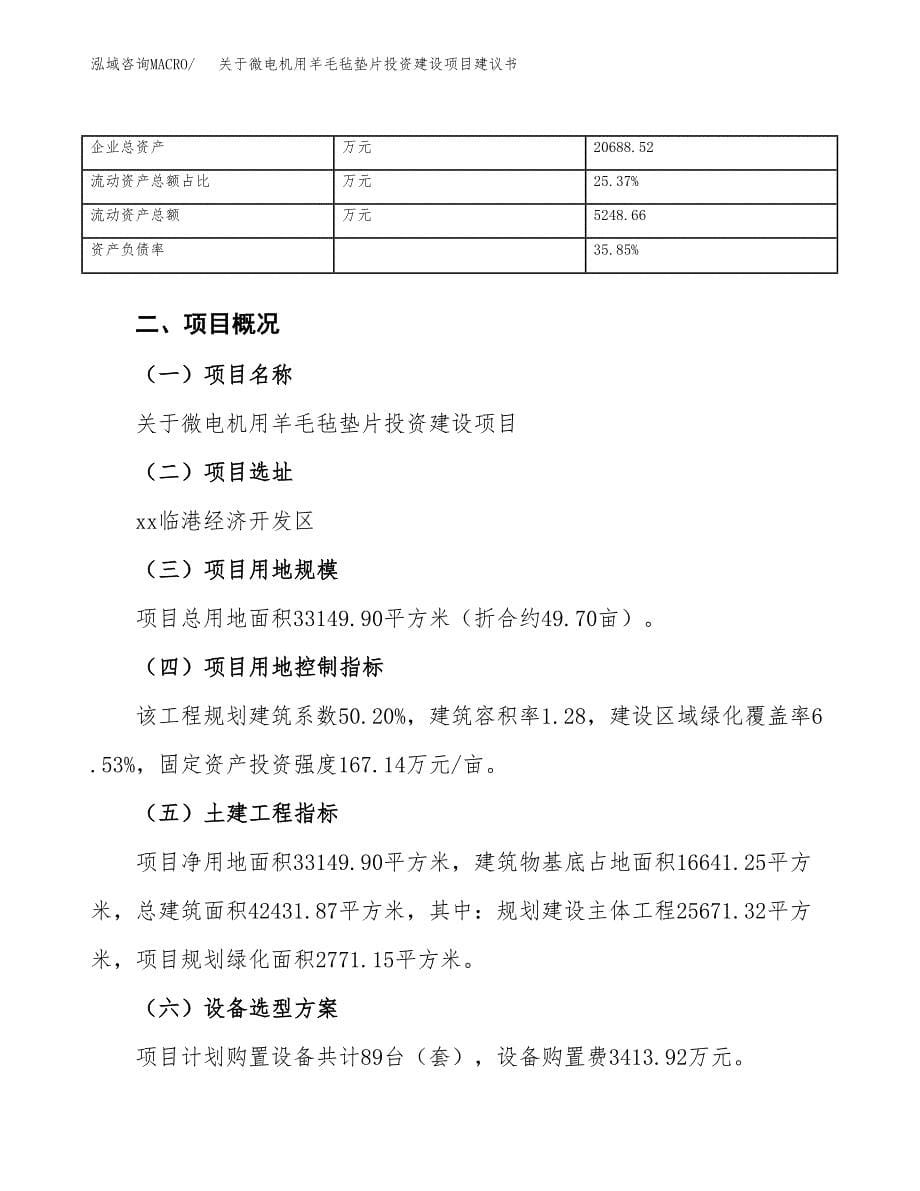 关于微电机用羊毛毡垫片投资建设项目建议书范文（总投资11000万元）.docx_第5页