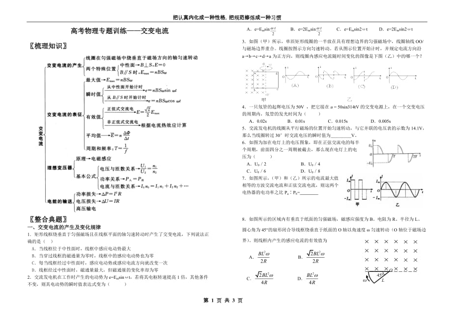 高考物理专题训练——交变电流(修订稿)_第1页