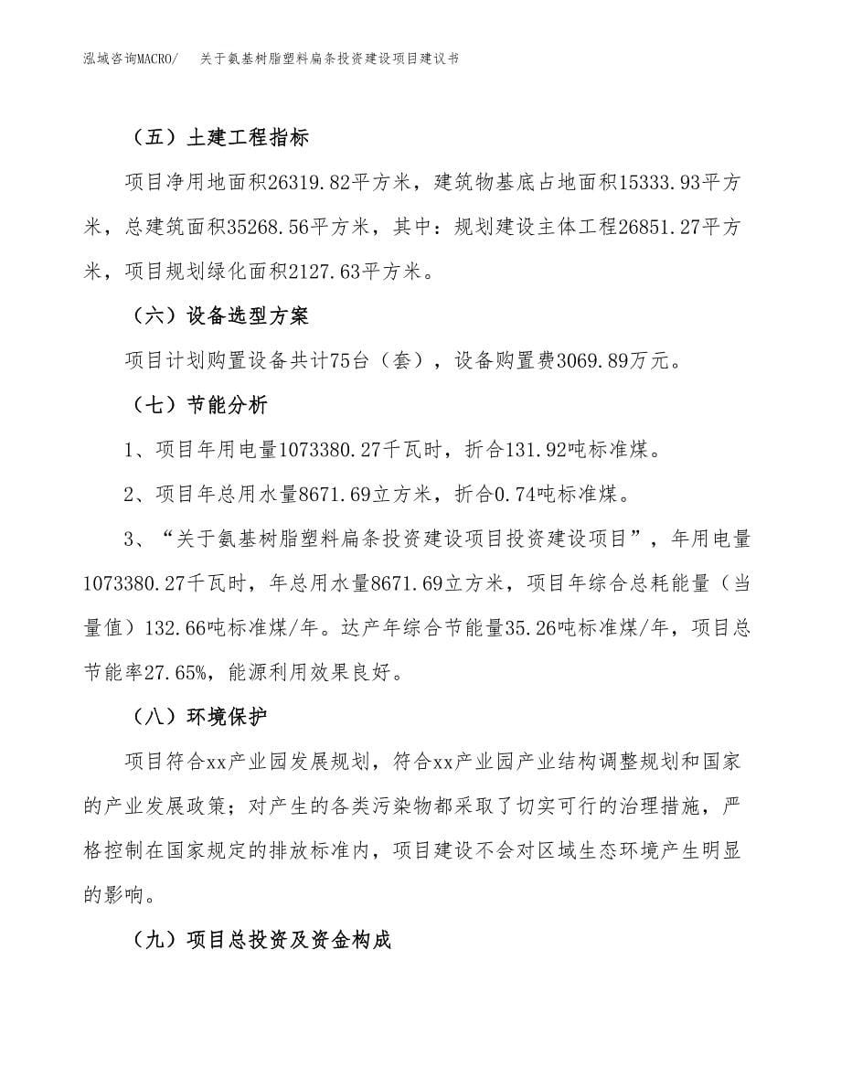 关于氨基树脂塑料扁条投资建设项目建议书范文（总投资8000万元）.docx_第5页