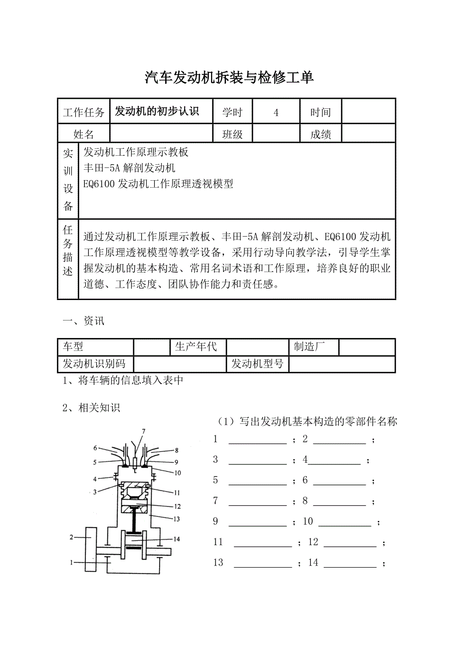 汽车发动机拆装与检修工单_第4页